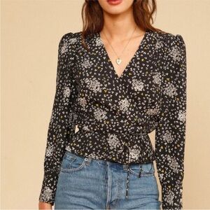 Rouje Martha black and floral wrap top NWT size 36